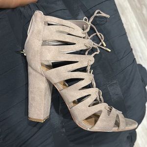 Tan Lace up chunky heels